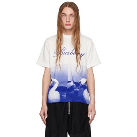 버버리 Burberry White & Blue Swan Print T-Shirt 232376M213038