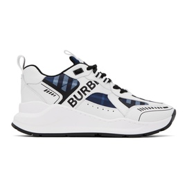 버버리 Burberry White & Navy Check Sneakers 232376M237015