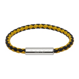 마르니 Marni Black & Yellow Braided Leather Bracelet 232379M142006