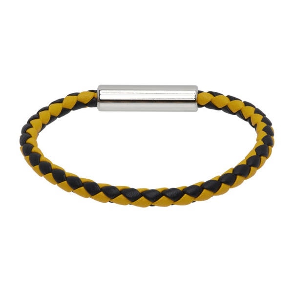 마르니 마르니 Marni Black & Yellow Braided Leather Bracelet 232379M142006