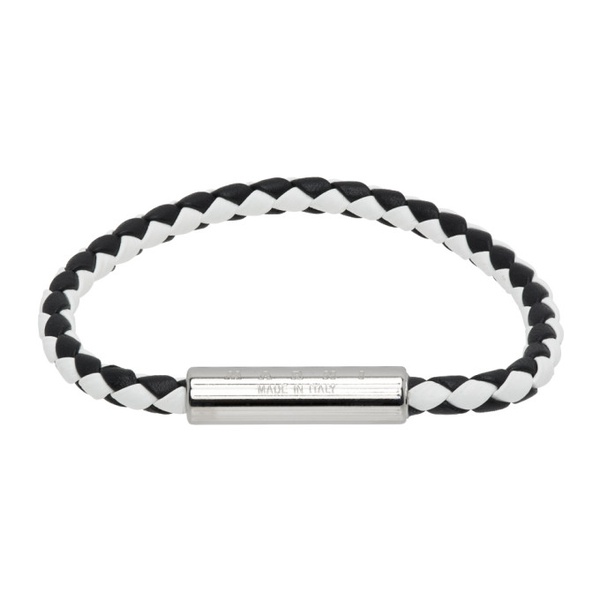 마르니 마르니 Marni Black & White Braided Leather Bracelet 232379M142007