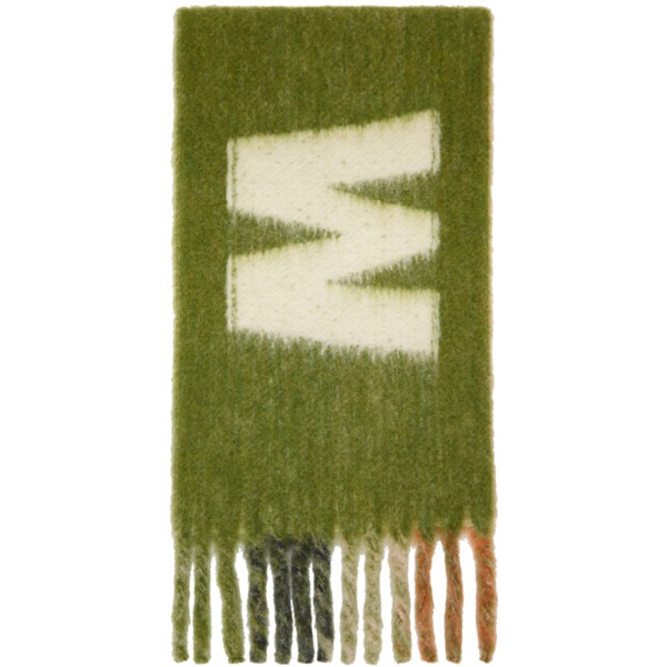 마르니 마르니 Marni Green Striped Logo Scarf 232379M150001