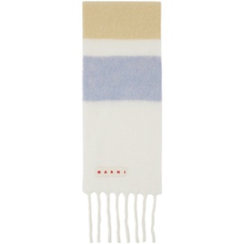 마르니 Marni White & Blue Striped Alpaca Scarf 232379M150023