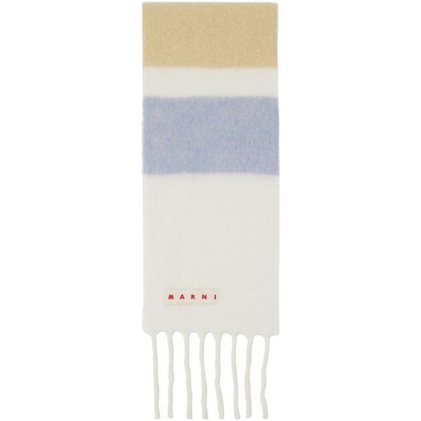 마르니 마르니 Marni White & Blue Striped Alpaca Scarf 232379M150023