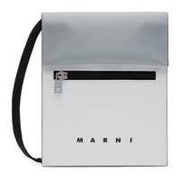 마르니 Marni White & Gray Logo Bag 232379M170019