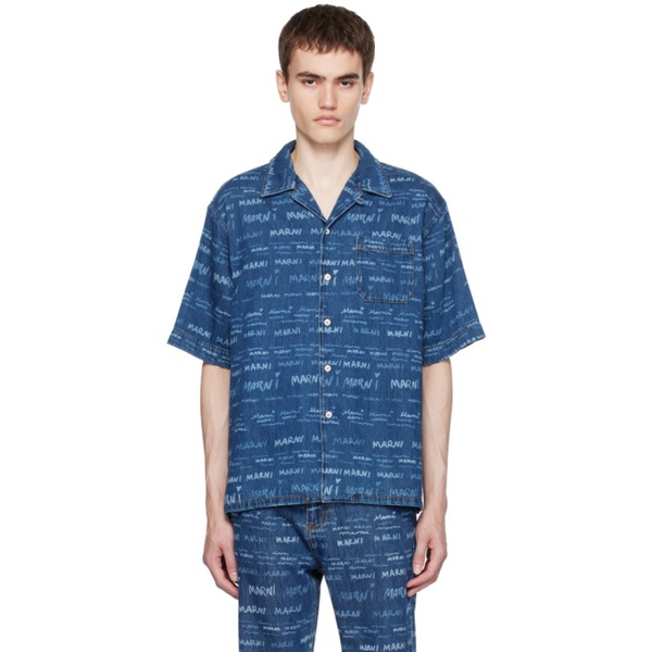 마르니 마르니 Marni Blue Printed Denim Shirt 232379M192030