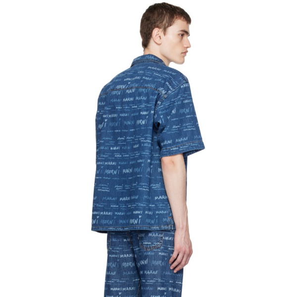 마르니 마르니 Marni Blue Printed Denim Shirt 232379M192030