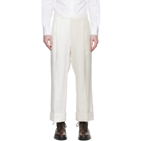 톰브라운 톰브라운 Thom Browne White & Beige Side Tab Trousers 232381M191016