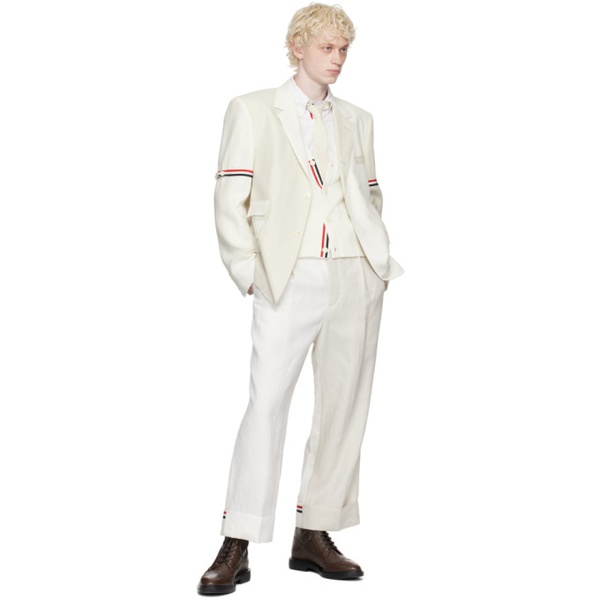 톰브라운 톰브라운 Thom Browne White & Beige Side Tab Trousers 232381M191016