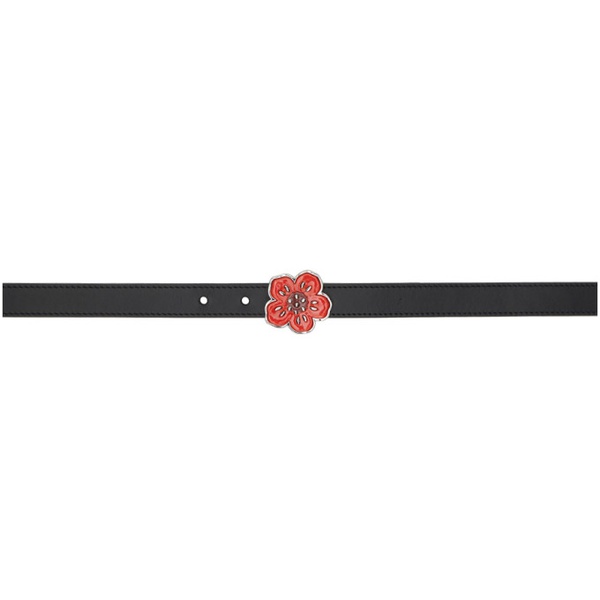  Black Kenzo Paris Thin Boke Flower Reversible Belt 232387M131003