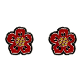 Silver & Red Kenzo Paris Boke Flower Earrings 232387M144002