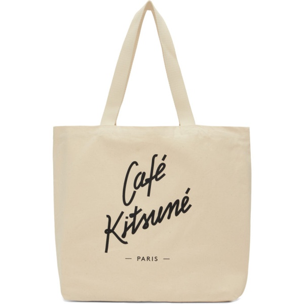 메종키츠네 Maison Kitsune Beige Cafe Kitsune Tote 232389F049004