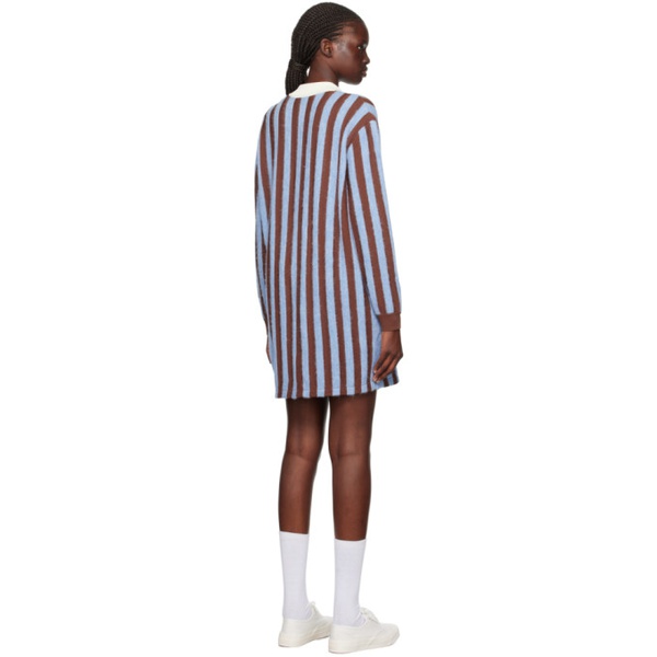 메종키츠네 Maison Kitsune Blue & Brown Striped Minidress 232389F052004