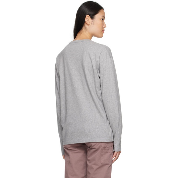 메종키츠네 Maison Kitsune Gray Fox Head Long Sleeve T-Shirt 232389F110030