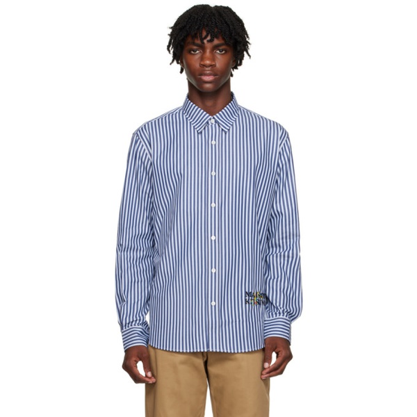 메종키츠네 Maison Kitsune Blue Striped Shirt 232389M192016