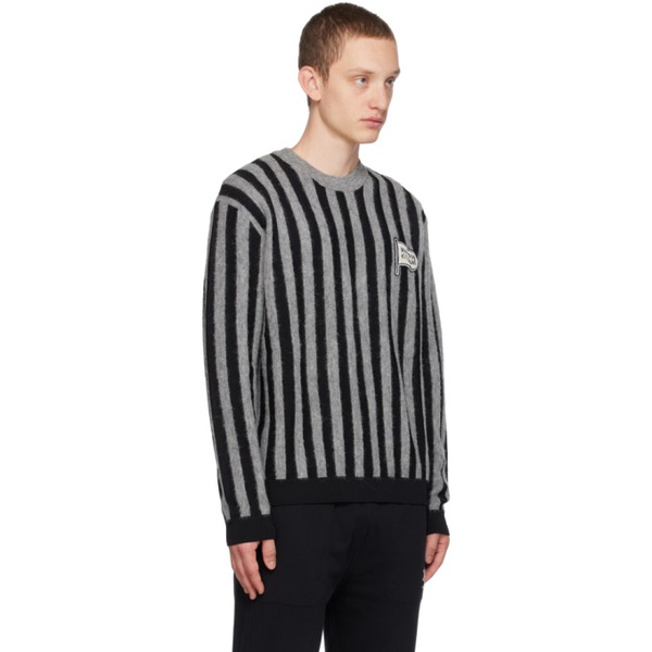 메종키츠네 Maison Kitsune Black & Gray Striped Sweater 232389M201012