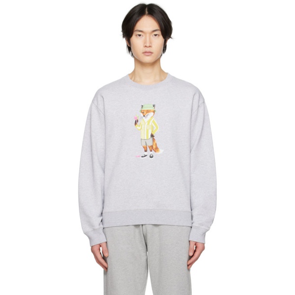 메종키츠네 Maison Kitsune Gray Dressed Fox Sweatshirt 232389M204004