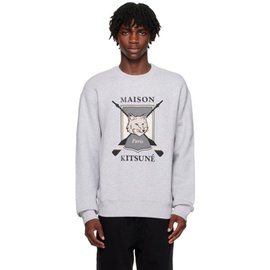 Maison Kitsune Gray College Fox Sweatshirt 232389M204029