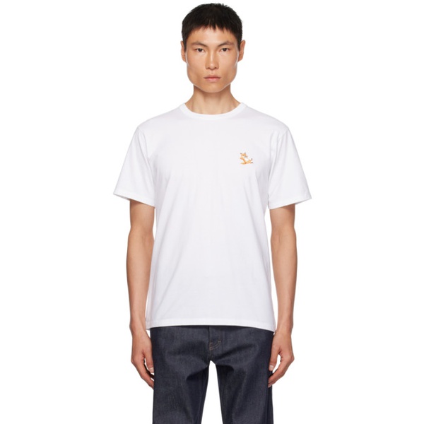 메종키츠네 Maison Kitsune White Chillax Fox Patch Classic T-Shirt 232389M213018