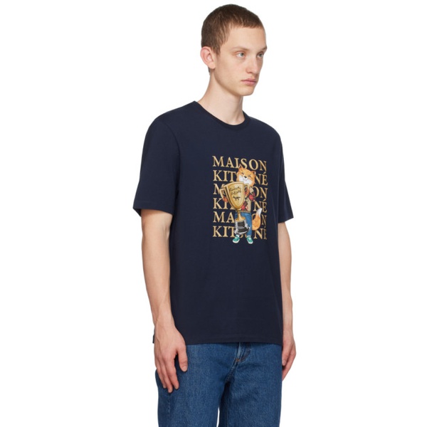 메종키츠네 Maison Kitsune Navy Champion Fox T-Shirt 232389M213043
