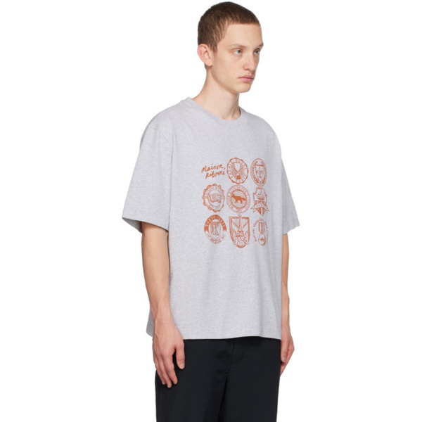 메종키츠네 Maison Kitsune Gray Ivy League T-Shirt 232389M213046