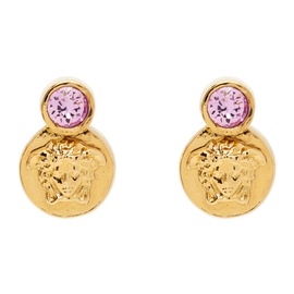 베르사체 Versace Gold & Pink Crystal Medusa Earrings 232404F022009