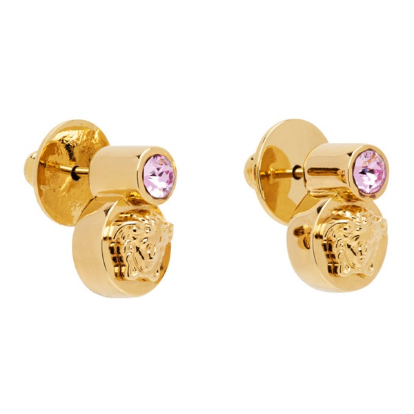 베르사체 베르사체 Versace Gold & Pink Crystal Medusa Earrings 232404F022009