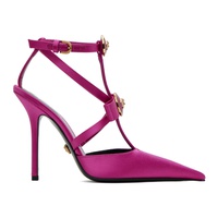 베르사체 Versace Pink Gianni Ribbon Cage Satin Heels 232404F122048