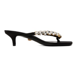 베르사체 Versace Black Crystal Heeled Sandals 232404F125000