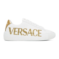 베르사체 Versace White & Gold Logo La Greca Sneakers 232404F128002