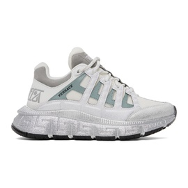베르사체 Versace White & Silver Trigreca Sneakers 232404F128005