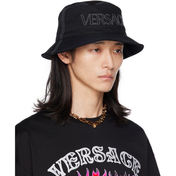 베르사체 베르사체 Versace Black Embroidered Bucket Hat 232404M140004