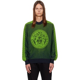 베르사체 Versace Green & Navy La Greca Medusa Sweater 232404M201007