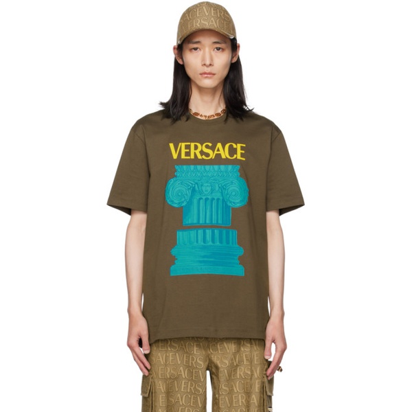 베르사체 베르사체 Versace Khaki La Colonna T-Shirt 232404M213001
