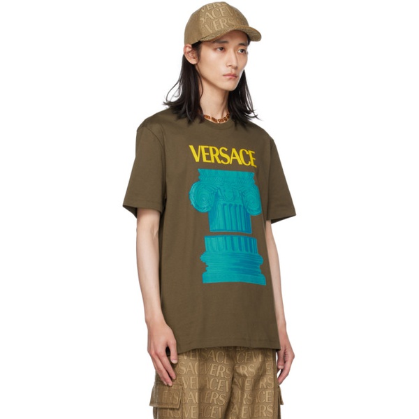 베르사체 베르사체 Versace Khaki La Colonna T-Shirt 232404M213001