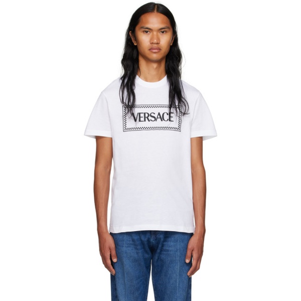 베르사체 베르사체 Versace White Embroidered T-Shirt 232404M213014