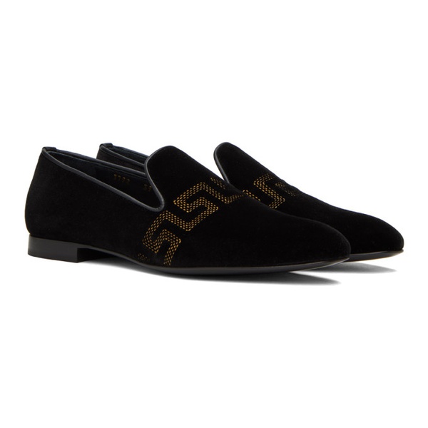 베르사체 베르사체 Versace Black Embroidered Loafers 232404M231015