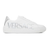 베르사체 Versace White & Silver Greca Sneakers 232404M237013