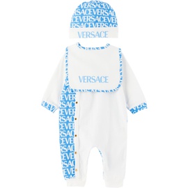 베르사체 Versace Baby White & Blue Allover Three-Piece Set 232404M690001