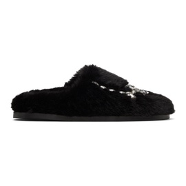 시몬 로샤 Simone Rocha Black Embellished Furry Slippers 232405F121000