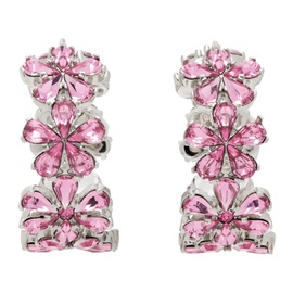 아미나 무아디 Amina Muaddi Silver & Pink Lily Hoop Earrings 232415F022010