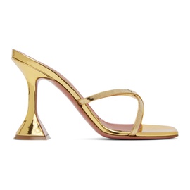 아미나 무아디 Amina Muaddi Gold Henson Cross Slipper Heeled Sandals 232415F125059