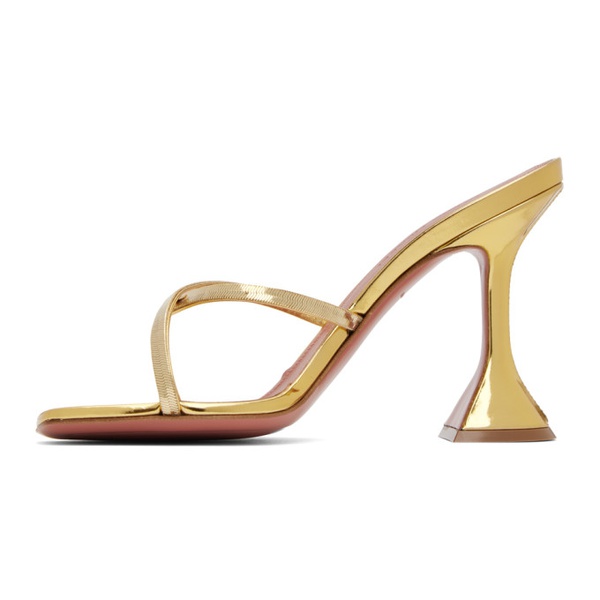  아미나 무아디 Amina Muaddi Gold Henson Cross Slipper Heeled Sandals 232415F125059
