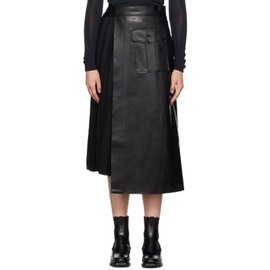 르비에르 LVIR Black Pleated Faux-Leather Midi Skirt 232428F092001