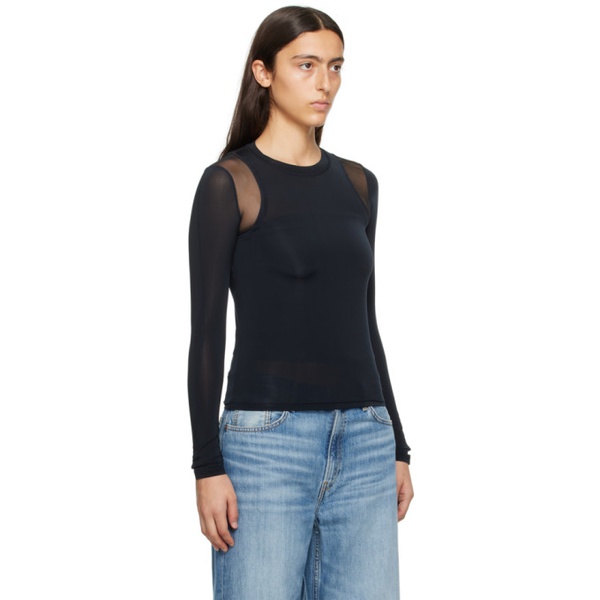  르비에르 LVIR Black Contrast Mesh Long Sleeve T-Shirt 232428F110001