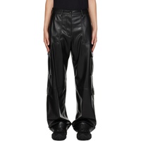 MSGM Black Cargo Pockets Faux-Leather Trousers 232443F087007