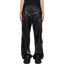 MSGM Black Cargo Pockets Faux-Leather Trousers 232443F087007
