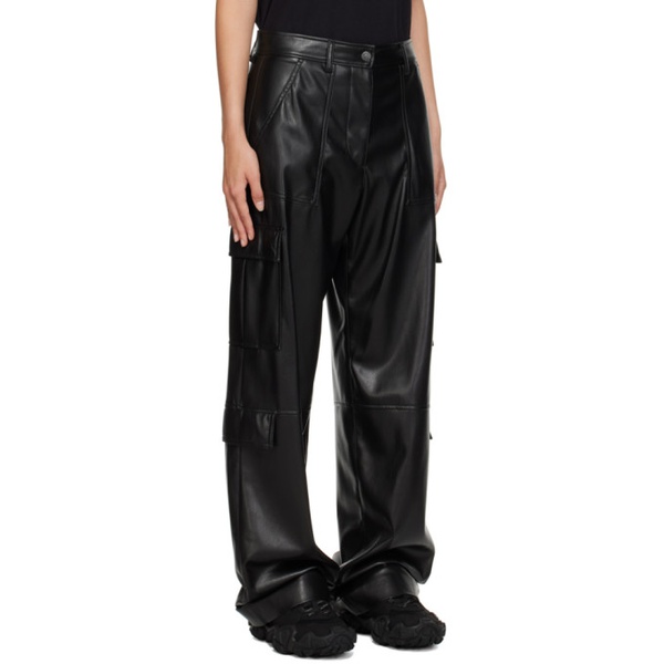  MSGM Black Cargo Pockets Faux-Leather Trousers 232443F087007