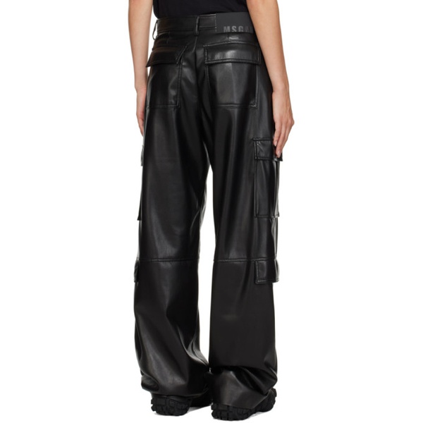  MSGM Black Cargo Pockets Faux-Leather Trousers 232443F087007