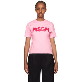 MSGM Pink Printed T-Shirt 232443F110015